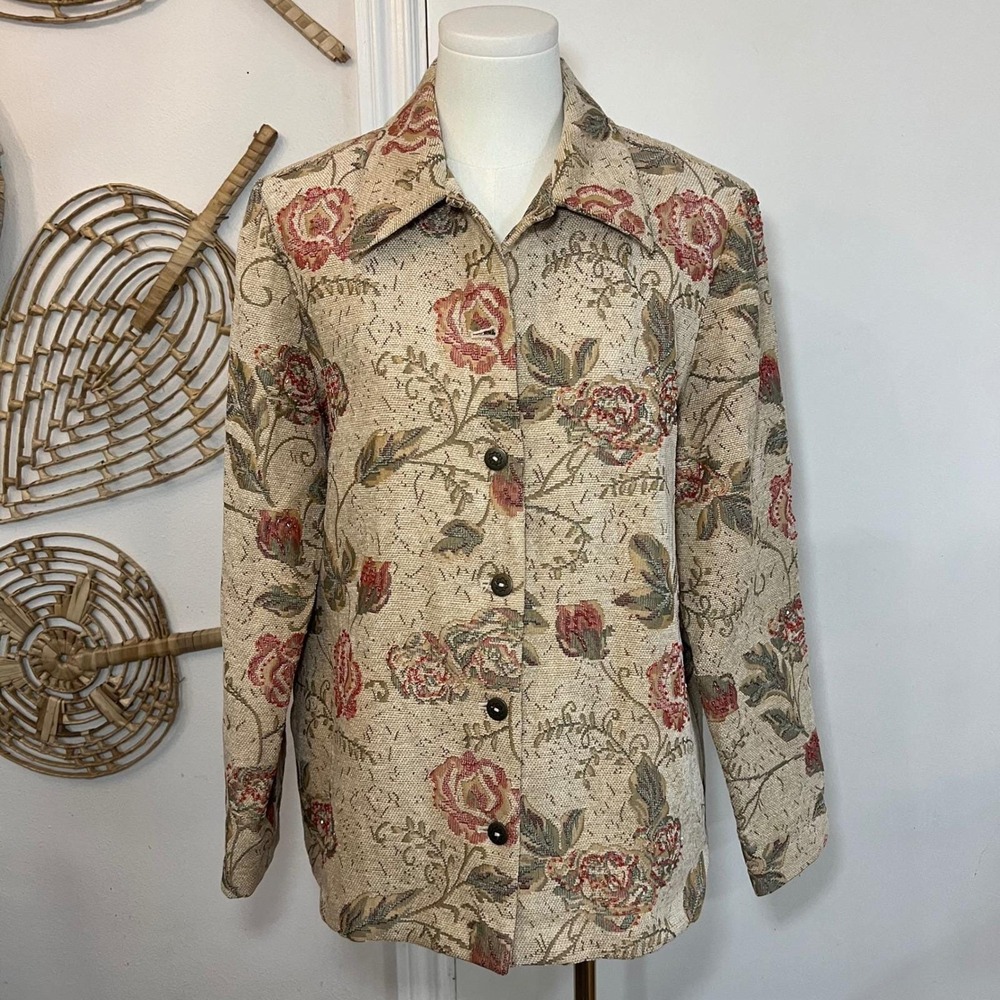 Vintage Alfred Dunner Tapestry Floral Jacket Coastal Grandma Cottagecore 12